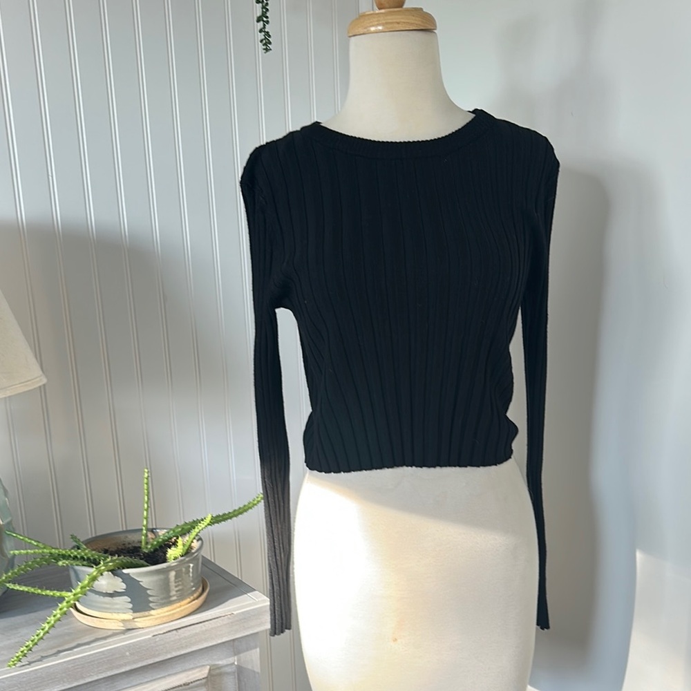 Elegant Black Ribbed Women's Crop Top